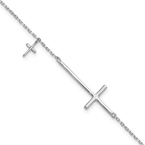 Solid Sterling Silver Sideways Cross Bracelet With 1 Inch Extension