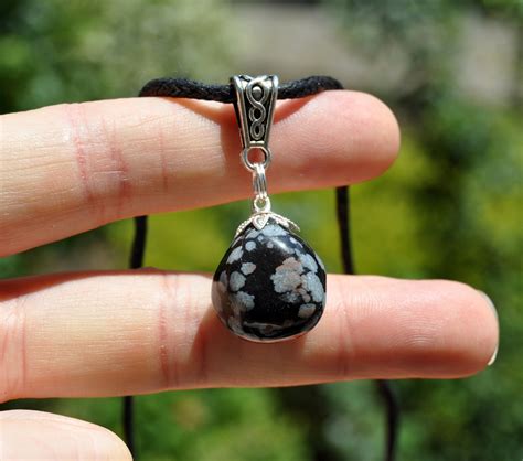 Black Obsidian Pendant On Adjustable Cord Necklace Free Shipping