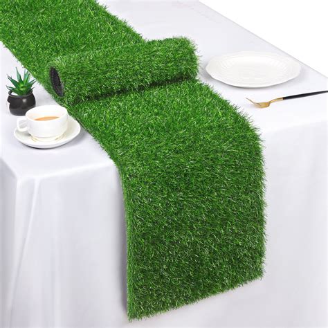 Turstin Artificial Grass Table Runners 12 X 108 Inch Green Grass