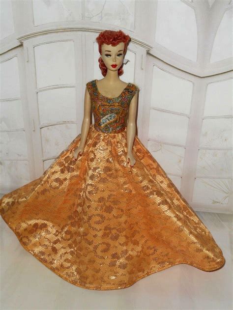 Vintage Barbie Clone Premier Multicolor Bodice Gold Lace Gown