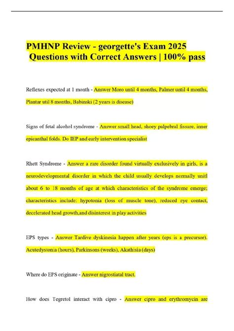 PMHNP Review - georgette's Exam 2025 Questions with Correct Answers