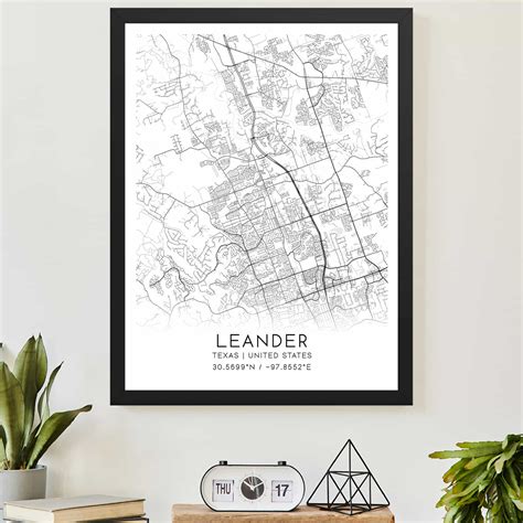 Leander Texas Map Poster, Modern Home Decor Wall Art Print - Custom ...