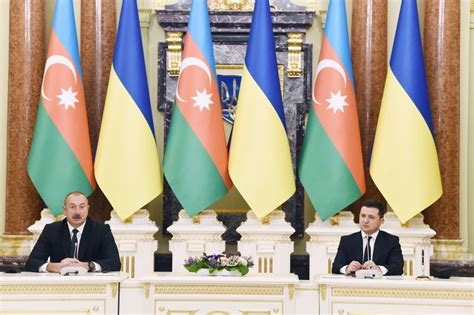 Azerbaijani Ukrainian Presidents Make Press Statements Photo Video