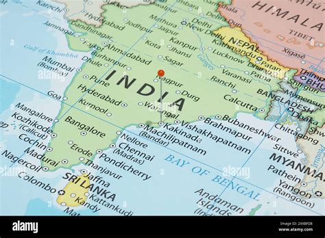 Close Up To A Kakinada City With An Orange Pin Needle Into India