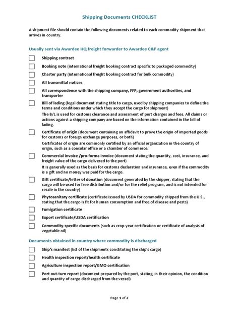 Shipping Documents Checklist | PDF | Cargo | Trade