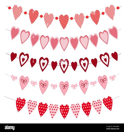 Set Of Vintage Hearts Bunting Garlands With Heart Shaped Flags For