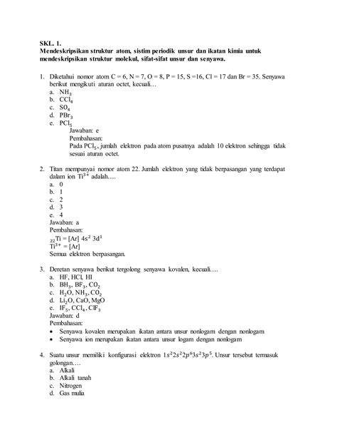 Skl Kimia Dan Contoh Soal Serta Pembahasannya Pdf