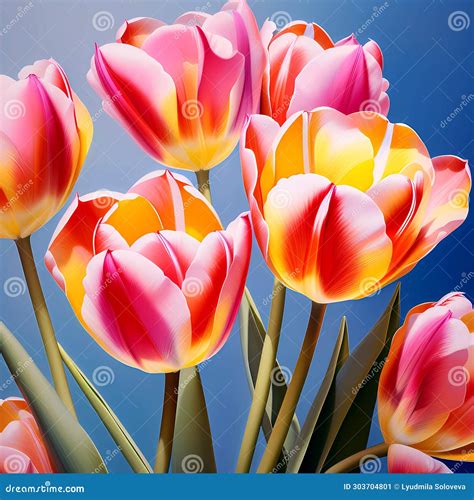 Bright Delicate Floral Background With Tulips In Watercolor Style On A