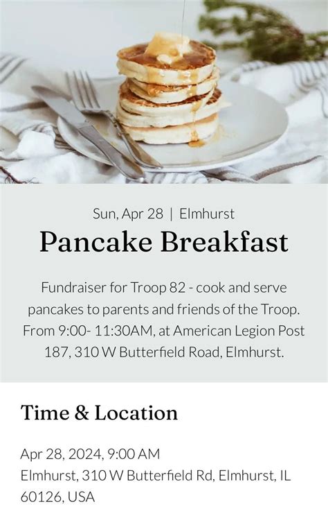 Apr 28 Boy Scout Troop 82 Annual Pancake Breakfast At The Elmhurst