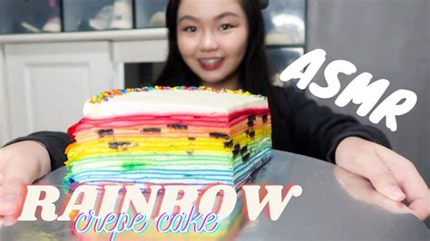 Asmr Rainbow Crepe Cake Soft Eating Sounds And No Talking Youtube