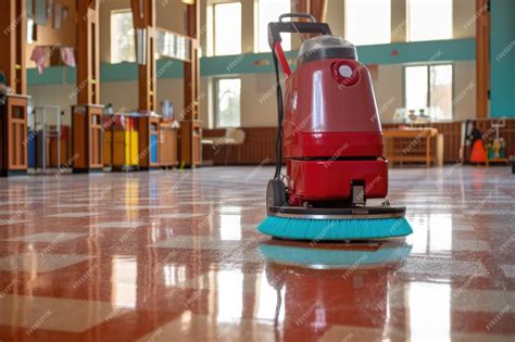 Premium AI Image | Floor scrubber machine in action on a shiny floor