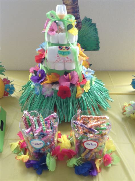 Hawaiian Diaper Cake Diy Baby Shower Gifts Tropical Baby Shower