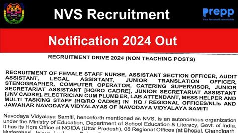 NVS Recruitment 2024 Notification Out For 1377 Posts At Navodaya Gov In