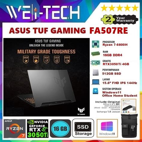 Jual Asus Tuf Gaming A15 Fa507re Ryzen 7 6800h 16gb 512g Rtx3050ti 4gb 156fhd Ips 144hz W11