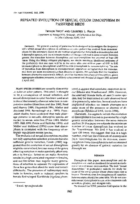Pdf Repeated Evolution Of Sexual Color Dimorphism In Passerine Birds