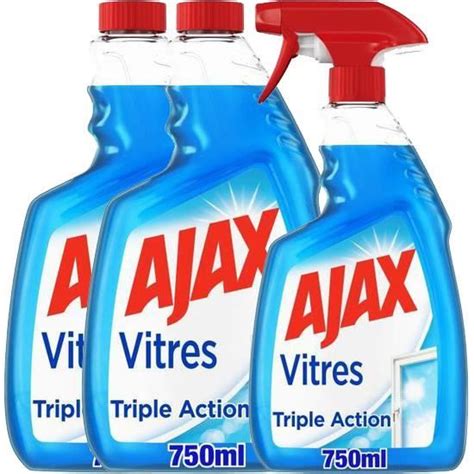 AJAX Produit Nettoyant Vitres Triple Action Spray 750 Ml Recharge 2 X