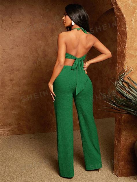 Shein Sxy Cut Out Tie Backless Halter Neck Wide Leg Jumpsuit Shein Asia