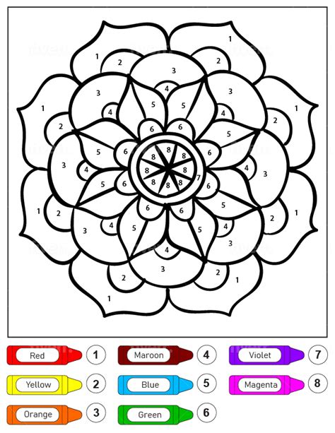 Simple Flower Mandala for Kids Color by Number