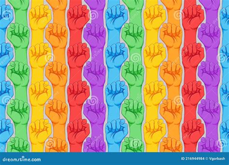 Striped Hand Showing Fist Raised Up Gay Rights Concept Realistic Style Vector Illustration In