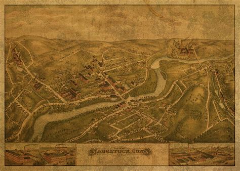 Naugatuck Connecticut Vintage City Street Map 1877 Mixed Media by ...