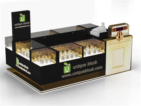 Golden Perfume Display Kiosk Custom Luxury Perfume Stand To Dubai