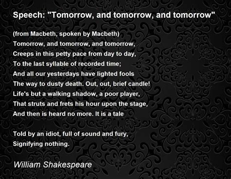 Speech: "Tomorrow, and tomorrow, and tomorrow" - Speech: "Tomorrow, and ...