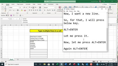 Type Multiple Lines In An Excel Cell Youtube