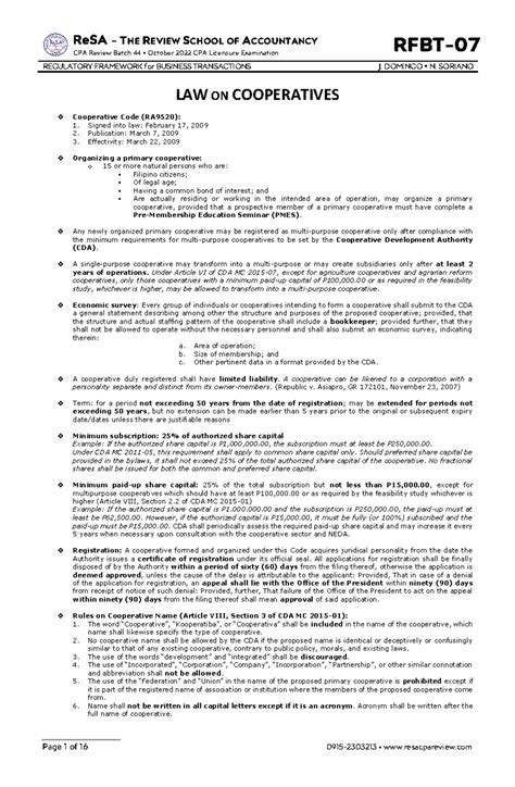 RESA- Cooperatives - Resa reviewer - ReSA - THE REVIEW SCHOOL OF