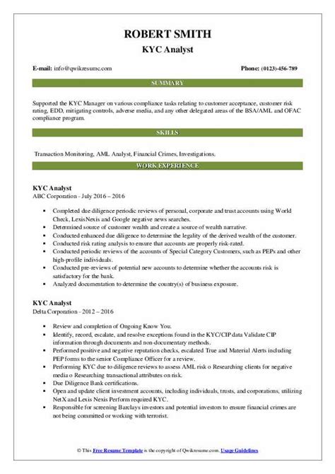 Kyc Analyst Resume Sample