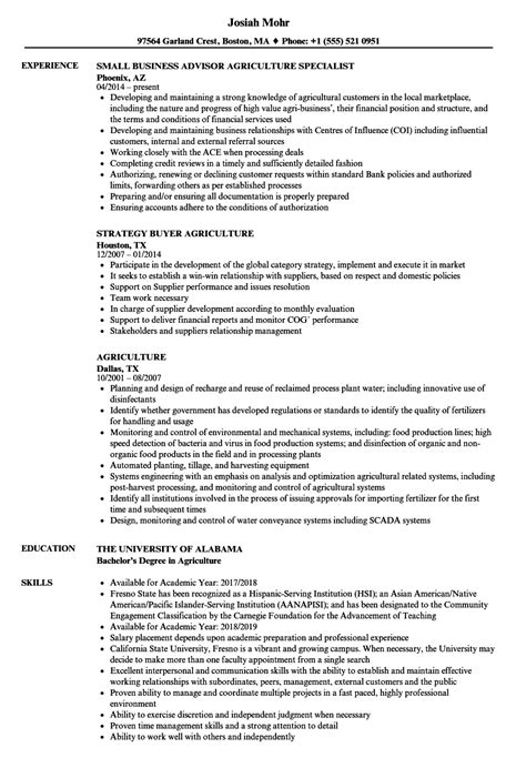 Agriculture Resume Samples Velvet Jobs