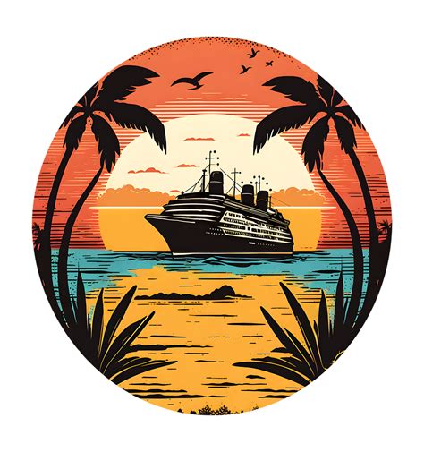 Cruise Ship Sticker Design With Sea And Sunset View Png