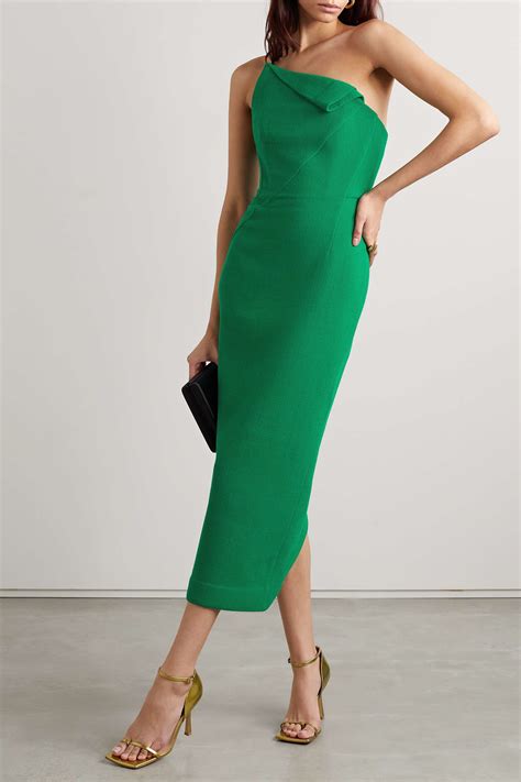 Green Asymmetric Strapless Wool Crepe Midi Dress Roland Mouret Net