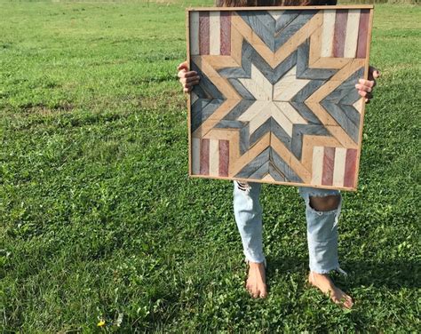 Red White And Blue American Flag Wood Painted Sign Barn Quilt Wood