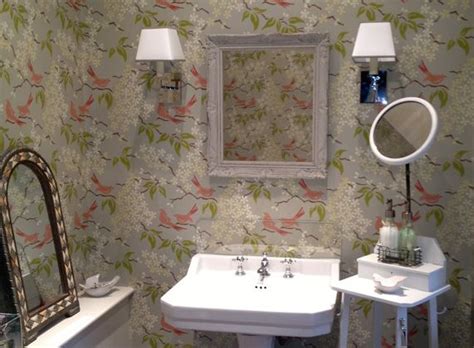 I LOVE this bird wallpaper! | Round mirror bathroom, Bird wallpaper ...