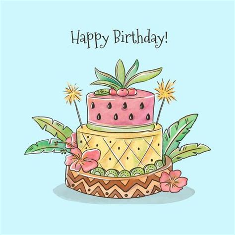 Cute Birthday Cake With Tropical Style Vector 179959 Vector Art at Vecteezy