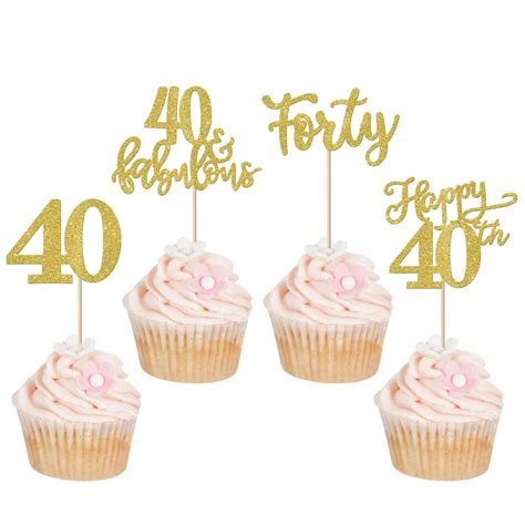 Rsstarxi 24 Pack Happy 40th Birthday Cupcake Toppers Gold Glitter Forty