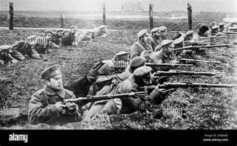 Russian Soldiers With Guns In Trenches During World War I Ca 1915