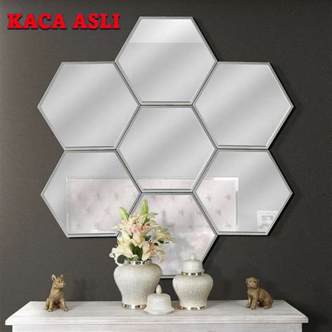 Jual Cermin Hexagonal Besar Dekorasi Dinding Kaca Hexagonal