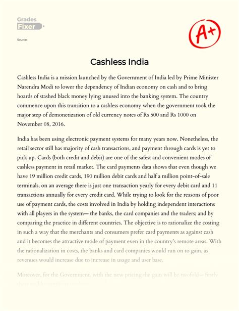 Cashless India Overview Of The Mission Essay Example Words