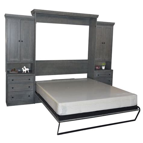 Queen Devonshire Murphy Bed With Two Pier Cabinets In Pearl Grey Queen Size Pearl Grey White