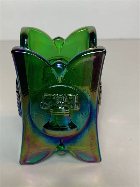 Vintage Joe Stclair Carnival Glass Toothpick Holder Bicentennial 1976 Flagbell Ebay