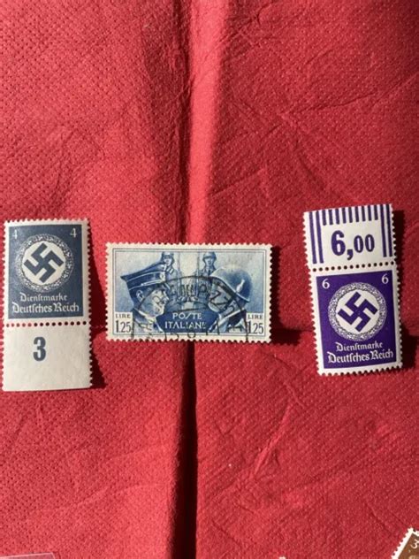 Ww2 Italian German Axis Hitler And Mussolini Stamp With 2 Mint Swastica