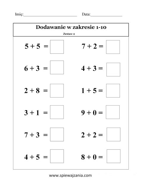 Piewaj I Ucz Si Z Ani Dodawanie Darmowe Karty Pracy