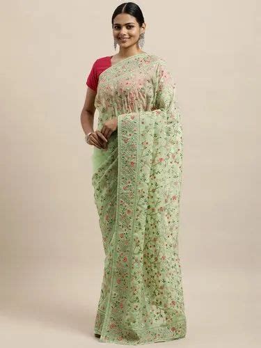 Pista Green Party Wear Organza Saree1523 5 5 M Separate Blouse Piece