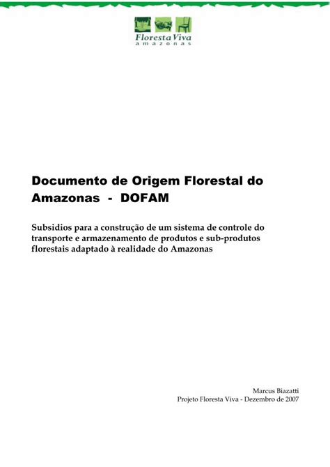 PDF Documento De Origem Florestal Do Amazonas DOFAM DOF IBAMA E