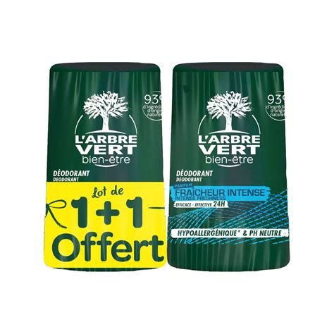 Larbre Vert Déodorant Bille Homme 24h Anti Traces Blanches 2x50ml Pas