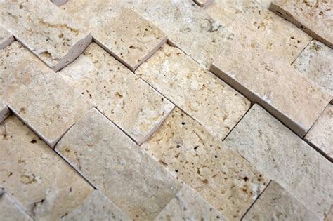 Mosaik Fliese Travertin Naturstein Beige Brick Splitface Chiaro