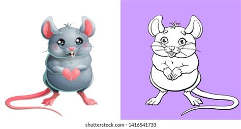 Cute Grey Pink Mouse Black Eyes Stock Vector Royalty Free 1416541733