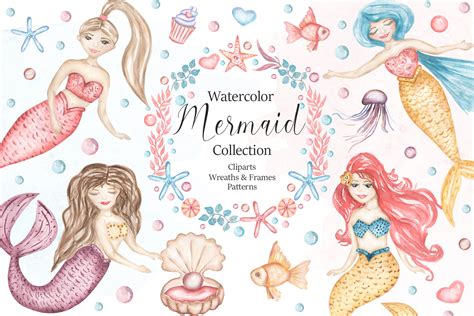 Watercolor Mermaid Collection By Maya Navits Thehungryjpeg