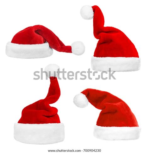 Collage Santas Hats On White Background Stock Photo 700904230